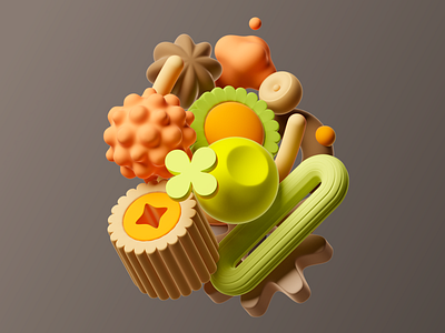 3D Munchies & Chill 3d blender branding brown cg cgi design food green logo orange ui
