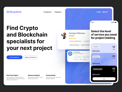 Crypto and Blockchain Experts Freelance Platform UI/UX Design adaptive application blockchain blue crypto fintech freelance platform graphic design minimalist mobile app online platform tech ui user experience user interface ux web design web development website wordpress