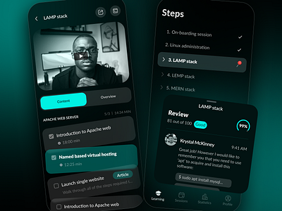 Online learning platform created for DevOps app application bottom shit card code courses design education ios mark mobile player progress bar review steps tab bar ui ux