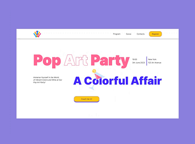Landing Page for Event "Pop Art Party" animation art bright colorful concept design event figma landing party prototype ui web