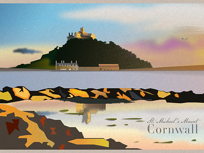 St Ive's Travel Poster art direction branding cornwall design figma graphic design illustration illustrator poster design st ives st michaels mount travelposter vector