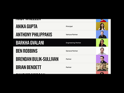 GV (Google Ventures) Team Directory grid synchronized ui ux video web website