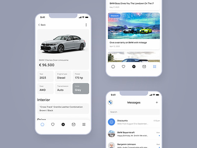 BMW App Concept app appdesign bmw branddesign branding car design development eco ecommerce engineering feed luxury mobile news shop store ui ux uxui