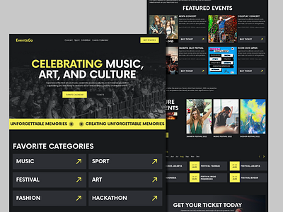 EventsGo - landing page art concert concert website concert website design events website design exhibition festival landing page music sport ui design web design