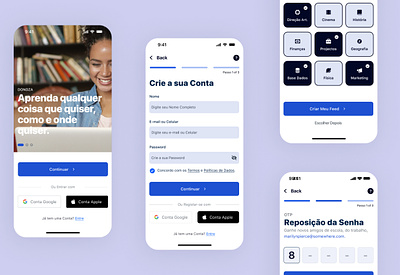 Dondza App: Onboarding buttons clean design design e-learning education interests ios minimal onboarding password portuguese progressive disclosure sign in sign up steps ui