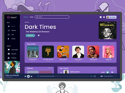 VibeIT: Music streaming web application appdesign creative design creative ui design digital product music app music player musicstreaming responsive design spotify clone ui patterns uiuxdesign userexperience userinterfacedesign ux research web design