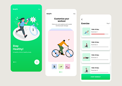 Fitness App animation app bycicle cardio exercise fitness gym gym app health interface lottie mobile mobile app sport ui ux workout yoga