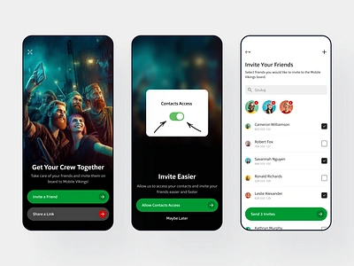 Mobile Vikings - Inviting Friends ai app contact list contacts design interaction interface invite ios iphone list loyalty midjourney mobile search ui user experience user interface ux viking