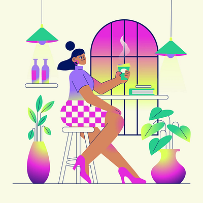 Chill at Cafe adobe after effects adobe illustrator animation cafe colorful illustration colorful vector design gif gif animation girl at cafe graphic design illustration motion graphics women illustration