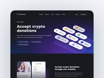 FundraiseUp – Crypto giving page branding charity crypto crypto donation crypto giving design donations donors figma flat fundraiseup funraise landing page portfolio product design ux