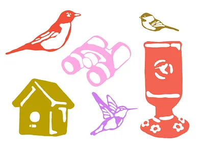 'Backyard Birding' Spot Illustration Series audubon society backyard birding illustration bird illustration birding birding enthusiast birding illustration birdwatching birdwatching illustrations chickadee bird illustration hummingbird illustration illustration illustrator nature art pnw birds pnw illustration retro colors robin bird illustration wildlife illustrations