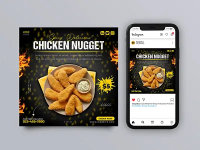 Banner | Social Media | Social Media Post | Ads | Advertising banner carousel chicken design discount flyer food flyer food menu graphic design instagram banner instagram post media nugget offer post post restaurant banner sale post social template webinar
