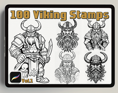 Norse Legends: A Collection of 100 Viking Stamps for Procreate graphic design norserunestamps vikingculture vikingheritage vikingicons vikinginspired vikingstamps