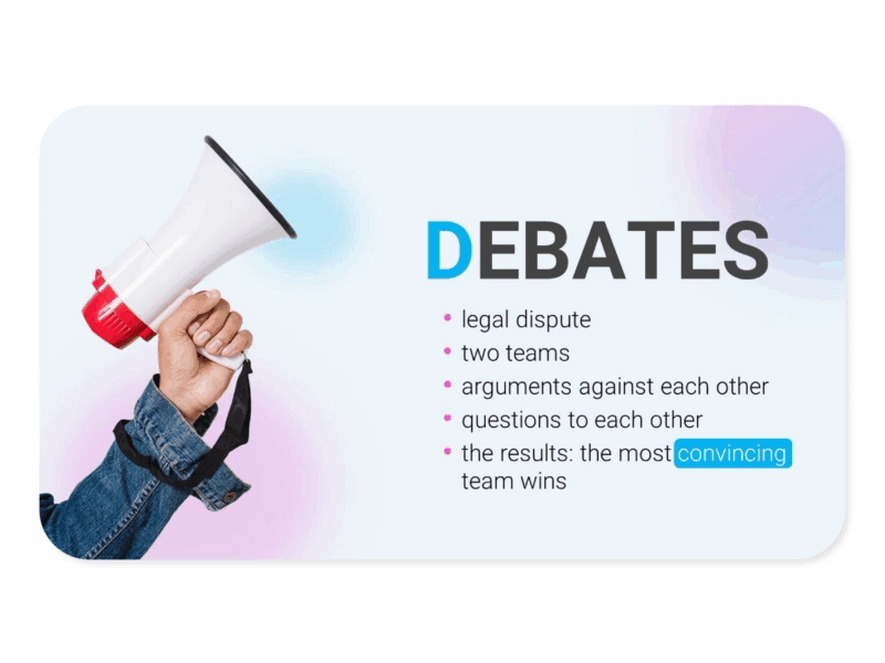 Lawyers' English School debates branding design powerpoint presentation