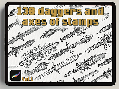 Blade Artistry: 138 Procreate Stamps for Intricate Dagger artistictools artstamps creativeprojects creativity daggers digitalart digitalproduct digitalstamps fantasy illustrations procreate procreatestampcollection stampcollection stamps stampssale tattoodesigns