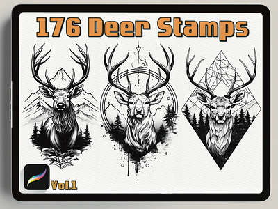 Procreate Deer Stamps: 176 Captivating Designs for Tattoo Artist ancientgreece animation architecturalelements armorandweapons design digitalstamps graphic design historicalart illustration procreatestamps tattoodesign