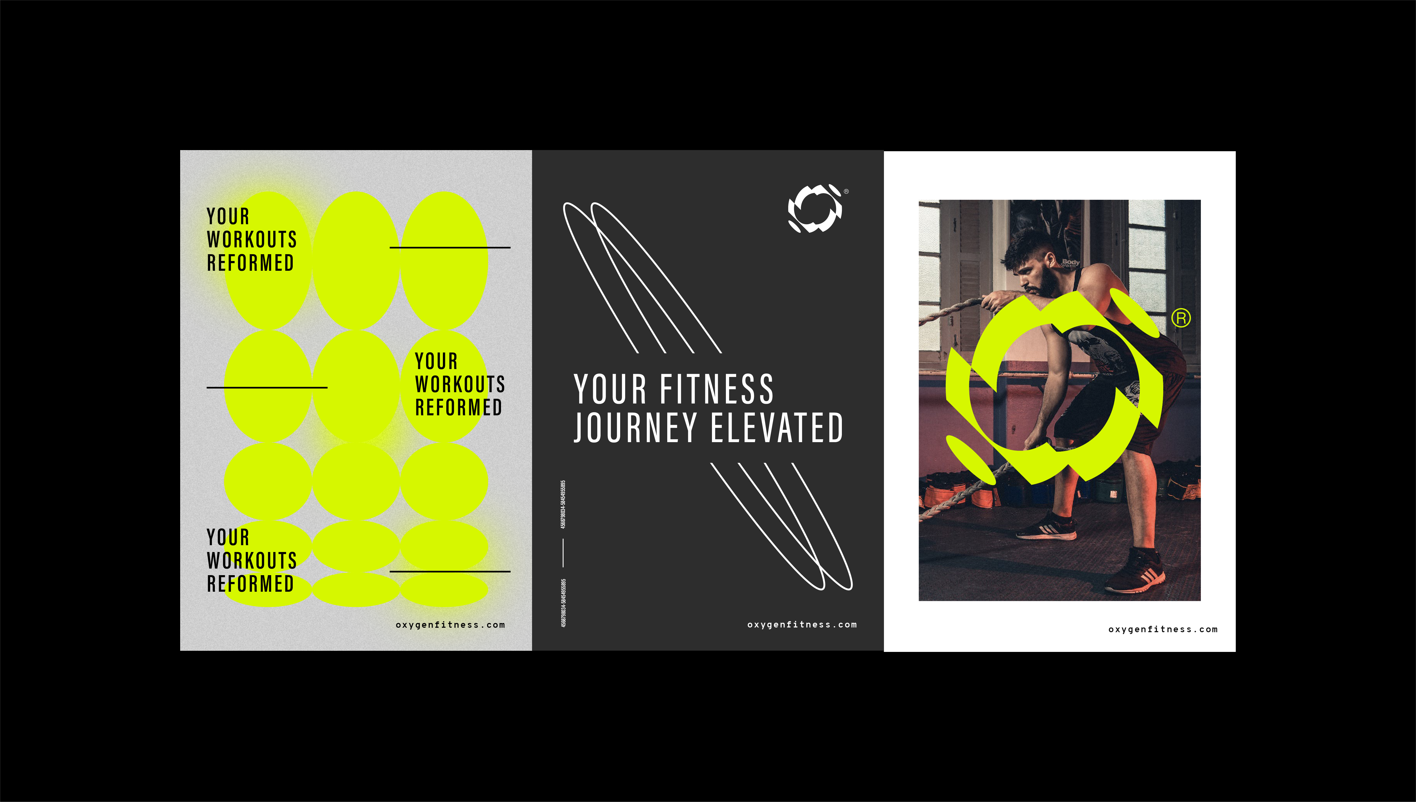 Oxygen Brand Identity Poster Designs black brand branding design designer fitness freelance freelancer graphic design icon identity logo mark motion neon o poster symbol visual workout