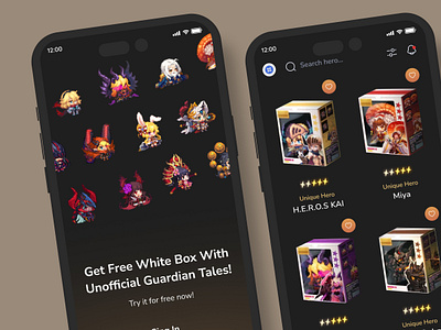 Guardian Tales | App Design app clean darkmode design game guardiantales mobile modern ui