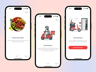 Food Delivery Application Onboarding Mobile app application branding delivery page design food design food mobile app ios mobile app design mobile design onboarding onbordingpage ui ui ux