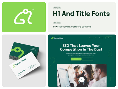 OutreachFrog Logo agency backlinks branding content marketin frog fun green identiny logo design mark marketing modern seo simple typography web design