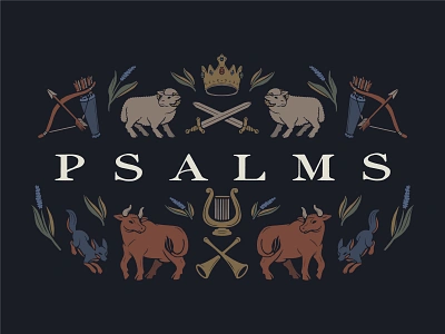 Summer Psalms Series 2023 animals bible color palette cow crown hyssop illustration jackal lyre psalms sermon sheep vintage