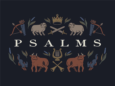 Summer Psalms Series 2023 animals bible color palette cow crown hyssop illustration jackal lyre psalms sermon sheep vintage