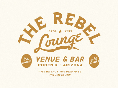 The Rebel Lounge Merch apparel arizona bar cold drinks graphic shirt live music merch phoenix script text lockup the rebel lounge typographic design venue