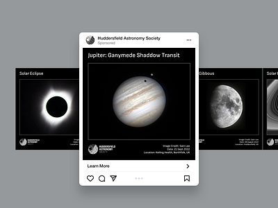 Huddersfield Astronomy Society - Brand (Social posts 1) astronomy brand earth eclipse huddersfield instagram jupiter logo moon nasa planets saturn social media solar system space