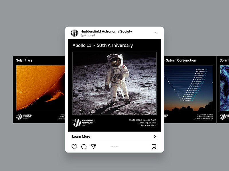 Huddersfield Astronomy Society - Brand (Social posts 2) astronomy brand earth huddersfield instagram logo moon planets social media space