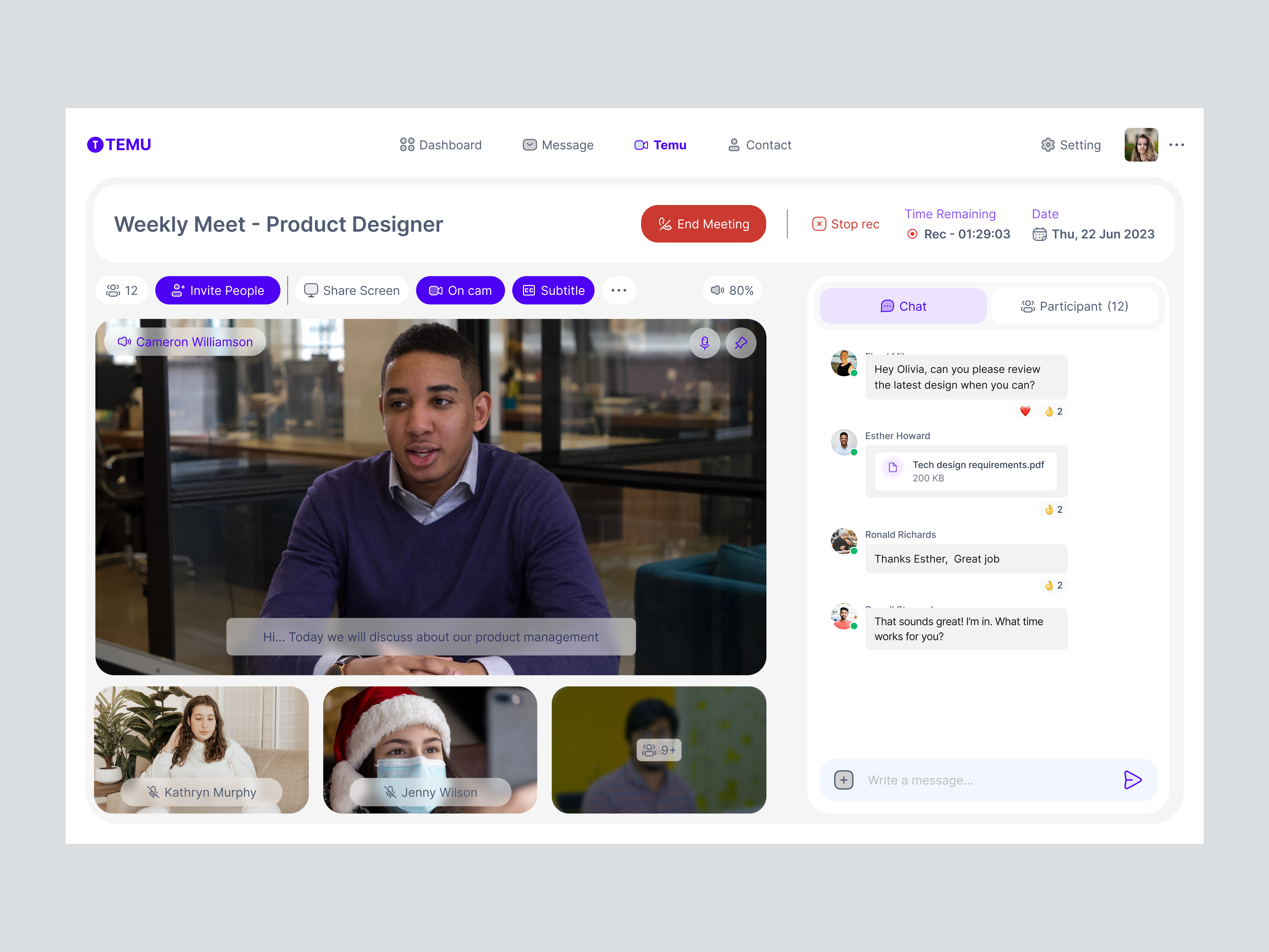 TEMU - Online meeting platform design dribbble googlemeet meet meeting online platform shots ui design uiux web zoom