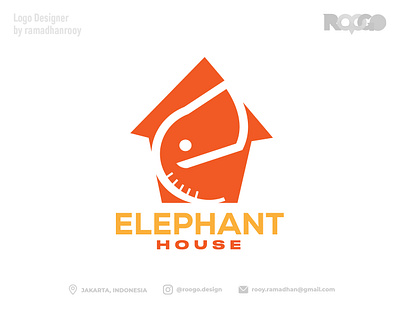 Elephant House arrow branding creative design dumbo ear elegant elephant gajah graphic design house illustration logo orange stair typography vector