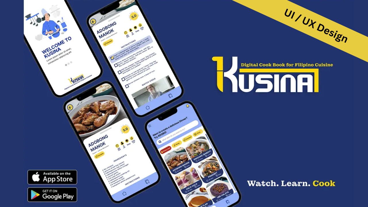 UI/UX Design: KUSINA APP - A Modern App for Filipino Cuisine app app design app layout app screen application branding dashboard design design figma graphic design illustration logo portfolio typography ui user experience user interface user research ux web design