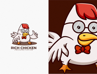 Rich Chicken Character Mascot Design character chicken cute design illustration logo mascot rich rooster