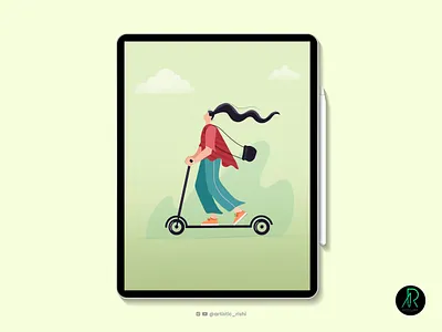 Scooter Ride 3d animation artistic rishi branding cute ride girl graphic design illustration motion graphics procreate app ride rishikesh malviya scooter illustration ui