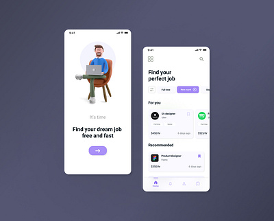 Job finder app 3d graphic design ui