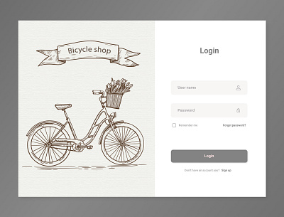 Bicycle shop login page - web graphic design ui