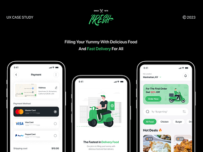 FRESH - Food Delivery App Projects | UX Case Study android case study delivery app devlivery food food app food delivery foodgasm grocery app ios online food delivery ordering app recipe app restaurant app software ui design ui kit uiux user interface user research