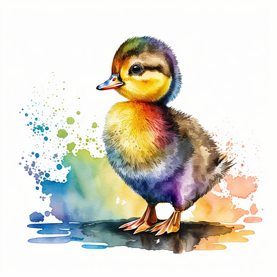 Rainbow Cute Baby Duck Watercolor Clipart digital art clipart