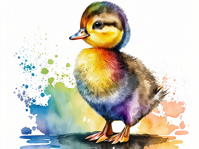 Rainbow Cute Baby Duck Watercolor Clipart digital art clipart
