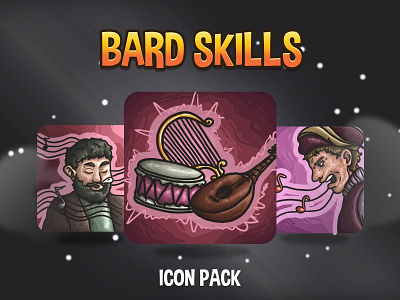 Bard Skills Icon Pack 2d art asset assets bard fantasy game game assets gamedev icon icons illustration indie indie game mmo mmorpg rpg skill skills vector
