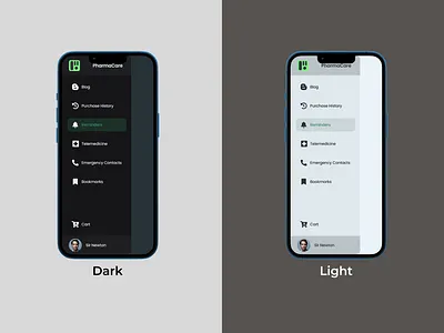 Mobile sidebar: Dark mode and Light mode