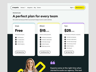 Experia SaaS Software Pricing Page Design business design interface landing page pricing pricing page pricing plans purchase saas subscription web webdesign webflow webpage