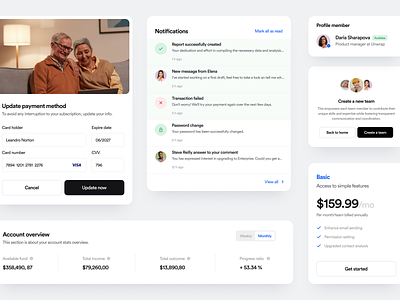 UI Component(Finance) card component dashboard finance minimal modal notification overview payment method subscription ui ui component ui element uidesign uiux widget