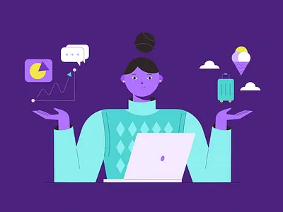 Choice 2d adobe illustrator after effects animation animator cartoon character design choice data girl illustration motion design motion graphics office sitting vacation vector vectorart woman work