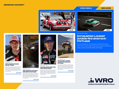 WRC News Concept (part 2) automotive blog blue car cars colorful concept grey layout logo news rally ui visual design web design white wrc yellow