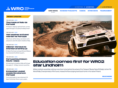WRC News Concept (part 1) automotive blog blue car cars colorful gray layout logo minimal news rally ui visual design web design white wrc yellow