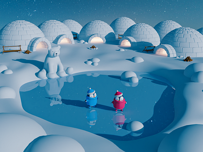 Funny North Pole 3d 3dart 3dgraphic bear blender branding character graphic design igloo illustration kawaii northpole pinguin ui