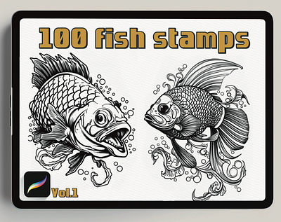 Ocean Depths: Collection of 100 Fish Stamps for Procreate 3d ancientgreece animation architecturalelements armorandweapons branding design digitalstamps graphic design historicalart illustration logo motion graphics procreatestamps tattoodesign