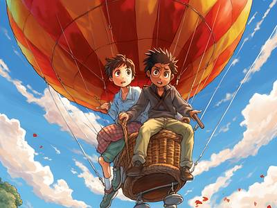 Mark & Lion, Hot Air Balloon Illustration art illustration artistic illustration cartoon cartoon illustration fantasy fantasy artwork fantasy cartoon fantasy illustration fantasy world illustration story