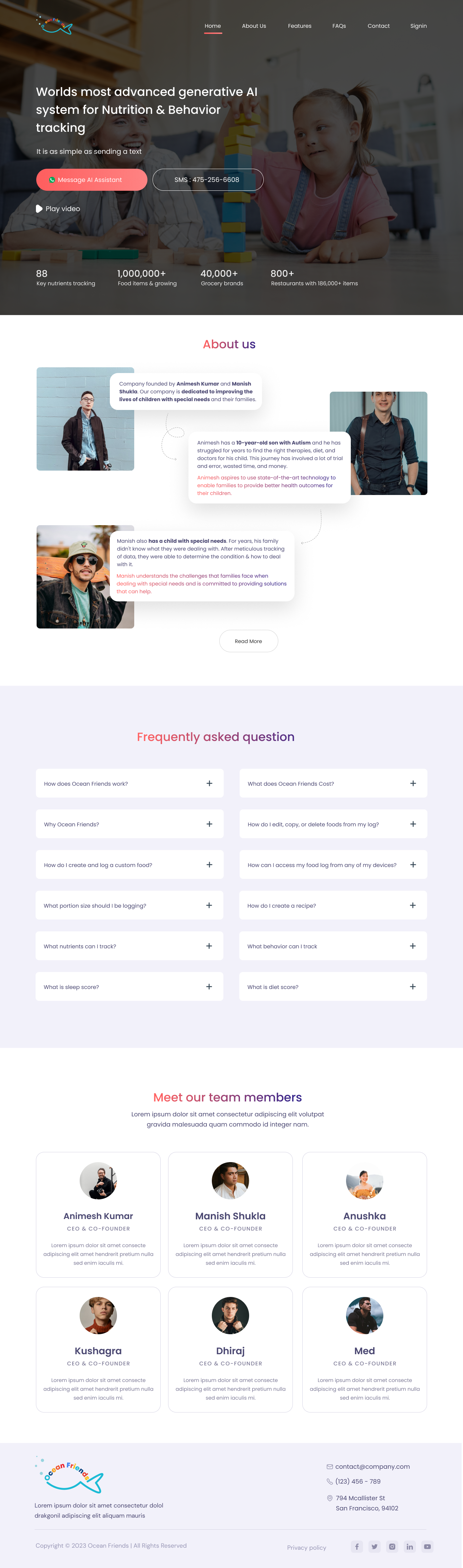 Ocean Friends - Landing page autism autism children children landing page ocean friends ocean friends website ui uiux ux website
